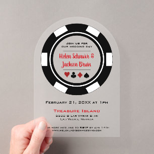 Invitaciones Acrílicas Boda de Casino con Fichas de Poker en Blanco y Neg