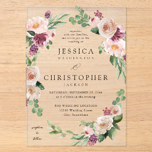 Invitaciones Acrílicas Boda de champán y floral rosa 2