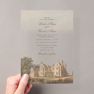 Invitaciones Acrílicas Boda de Château Villa Manor Inglés Antiguo