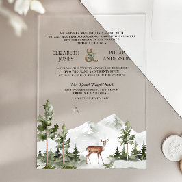 Invitaciones Acrílicas Boda de ciervo en el bosque de montaña acuarela