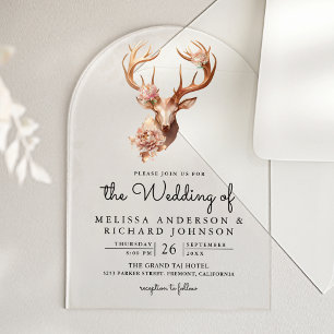 Invitaciones Acrílicas Boda de Ciervo Floral de Terracota Boho