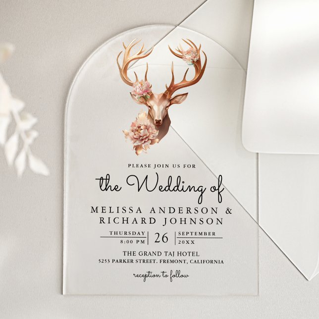 Invitaciones Acrílicas Boda de Ciervo Floral de Terracota Boho (Subido por el creador)