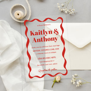 Invitaciones Acrílicas Boda de Cinta Curva Coqueta Retro