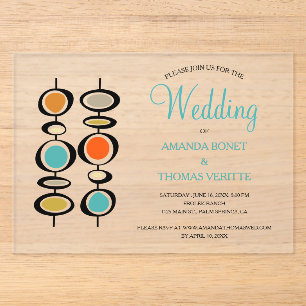 Invitaciones Acrílicas Boda de círculos abstractos funky de mediados de s