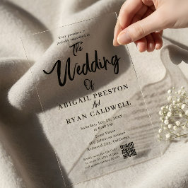 Invitaciones Acrílicas Boda de código QR de caligrafía de pincel