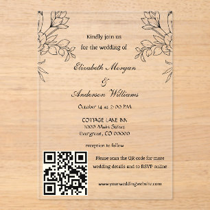 Invitaciones Acrílicas Boda de código QR moderno