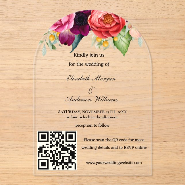 Invitaciones Acrílicas Boda de código QR moderno (Anverso)