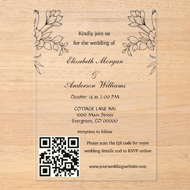 Invitaciones Acrílicas Boda de código QR moderno (Anverso)