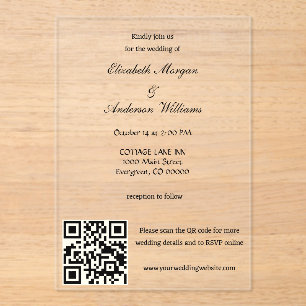 Invitaciones Acrílicas Boda de código QR moderno