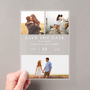 Invitaciones Acrílicas Boda de Colage de 3 Fotos Simple Moderno y Elegant