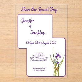 Invitaciones Acrílicas Boda de color de agua de iris morado