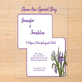 Invitaciones Acrílicas Boda de color de agua de iris morado