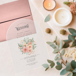 Invitaciones Acrílicas Boda de color de agua para Bouquet Rubor ID654