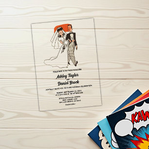 Invitaciones Acrílicas Boda de Cómic Retro Antiguo Clásico de los 50