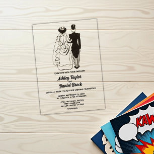 Invitaciones Acrílicas Boda de cómic retro vintage de los 50