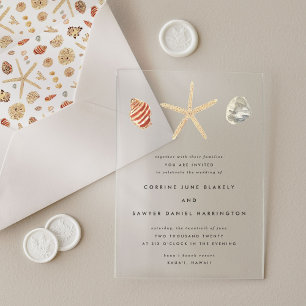 Invitaciones Acrílicas Boda de conchas de acuarela modernas
