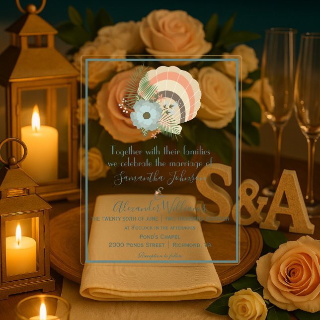 Invitaciones Acrílicas Boda de Conchas Marinas Costeras (Subido por el creador)