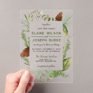 Invitaciones Acrílicas Boda de cono de pino rubio
