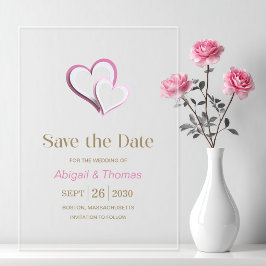 Invitaciones Acrílicas Boda de Corazones Modernos Rosa y Blanco