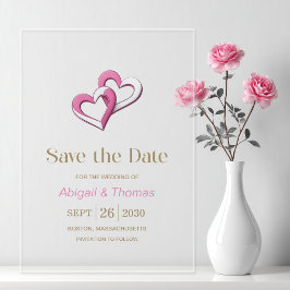Invitaciones Acrílicas Boda de Corazones Rosas y Blancos