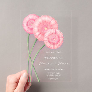 Invitaciones Acrílicas Boda de crisantemo melocotón