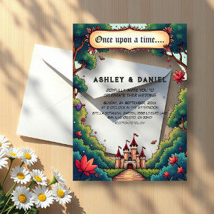 Invitaciones Acrílicas Boda de cuento de hadas en un castillo en el bosqu