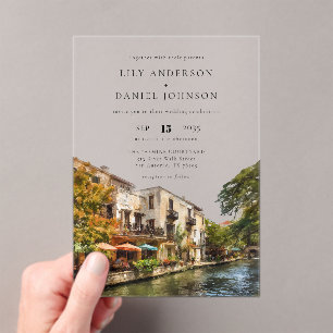 Invitaciones Acrílicas Boda de destino acuarela de San Antonio
