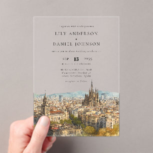 Invitaciones Acrílicas Boda de destino con acuarela en Barcelona