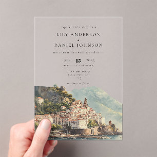 Invitaciones Acrílicas Boda de destino de acuarela Amalfi Italia