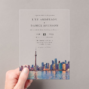 Invitaciones Acrílicas Boda de destino de acuarela de la silueta de Toron