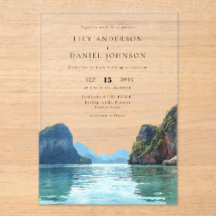 Invitaciones Acrílicas Boda de destino de acuarela en Phuket Tailandia