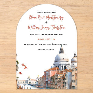 Invitaciones Acrílicas Boda de destino de acuarela romántica en Italia