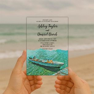 Invitaciones Acrílicas Boda de destino de barco costero de la Marina