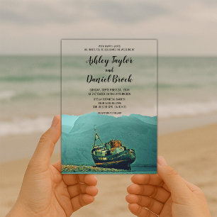 Invitaciones Acrílicas Boda de Destino de Barco Naval Costero Vintage