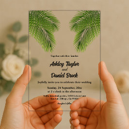 Invitaciones Acrílicas Boda de destino de la playa de la hoja de palma tr