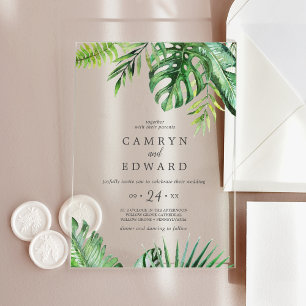 Invitaciones Acrílicas Boda de destino de Palm Boho Beach Tropical Salvaj