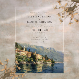 Invitaciones Acrílicas Boda de destino de Watercolor Lake Como Italia