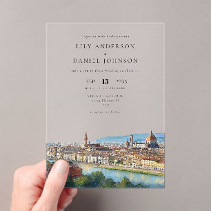 Invitaciones Acrílicas Boda de destino en Florencia, Italia, con acuarela