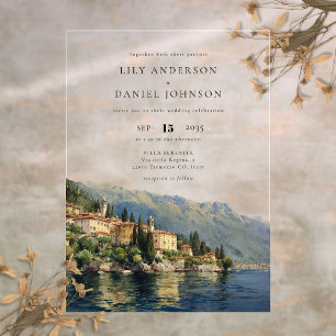 Invitaciones Acrílicas Boda de destino en Lago Como Italia acuarela