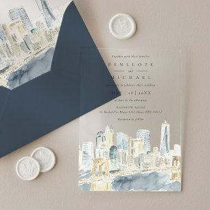 Invitaciones Acrílicas Boda de destino en Nueva York EE. UU. en acuarela
