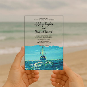 Invitaciones Acrílicas Boda de destino náutico naval costero