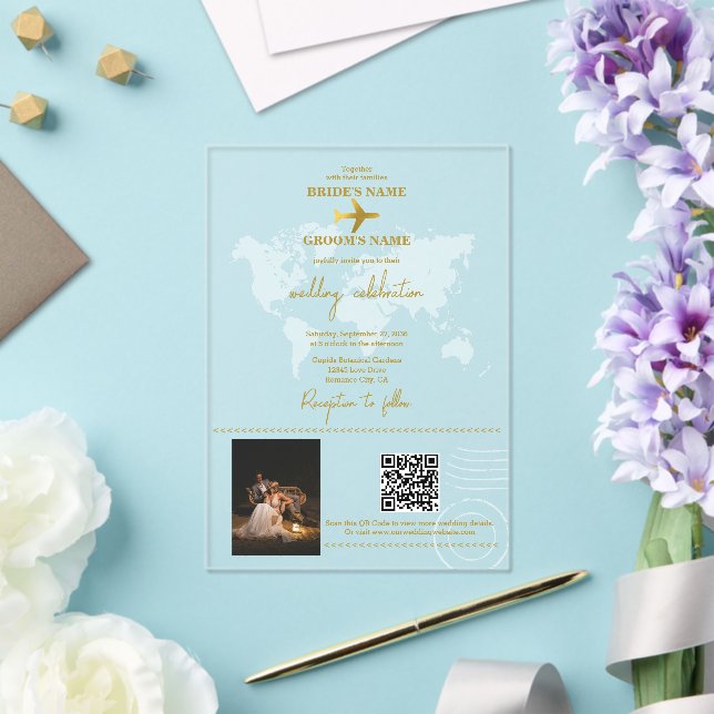 Invitaciones Acrílicas Boda de destino Pasaporte Mundial Transparente de  (Insitu (Boda))