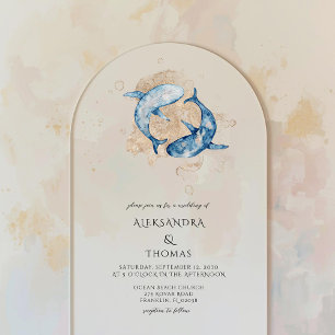 Invitaciones Acrílicas Boda de Destino Playa Océano Azul Dorado Boda 