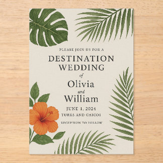 Invitaciones Acrílicas Boda de destino tropical