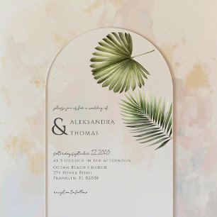 Invitaciones Acrílicas Boda de destino tropical de verano arco de palma