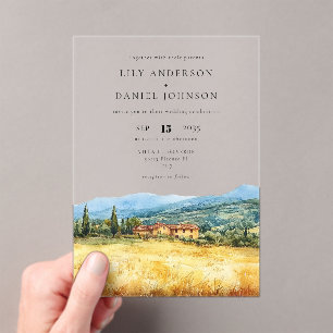 Invitaciones Acrílicas Boda de destino Tuscany Italia acuarela