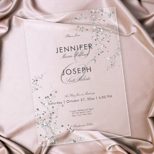Invitaciones Acrílicas Boda de Diamantes Glam Gris y Blanco Moderno Minim