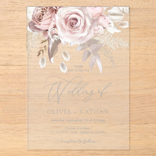 Invitaciones Acrílicas Boda de diseñador boho de moda en rosa polvoriento