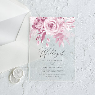 Invitaciones Acrílicas Boda de diseñador rosa rubor