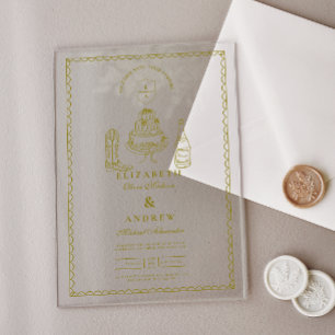 Invitaciones Acrílicas Boda de Doodle Occidental de Hand Drake